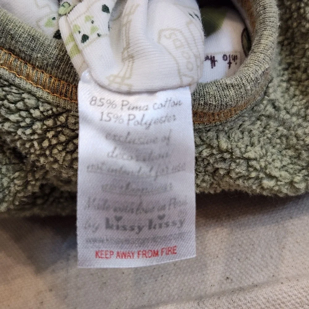 Kissy Kissy Baby Green Sherpa Fleece Bodysuit Romper Outfit Pima Cotton 3-6 Warm